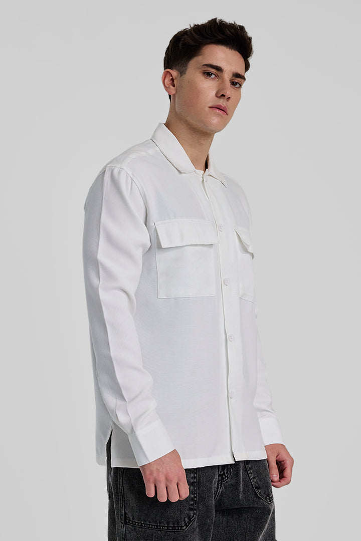 White Double Pocket Overshirt