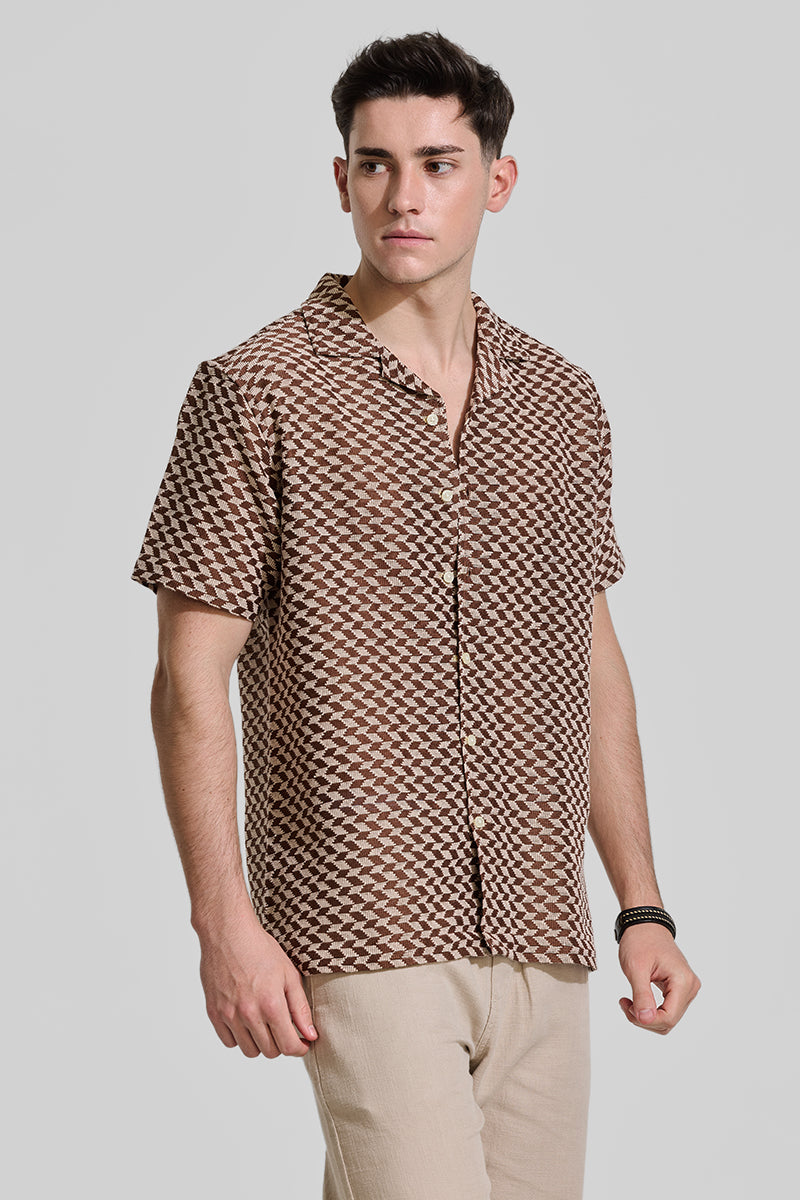 Dark Brown Cuban Crochet Shirt