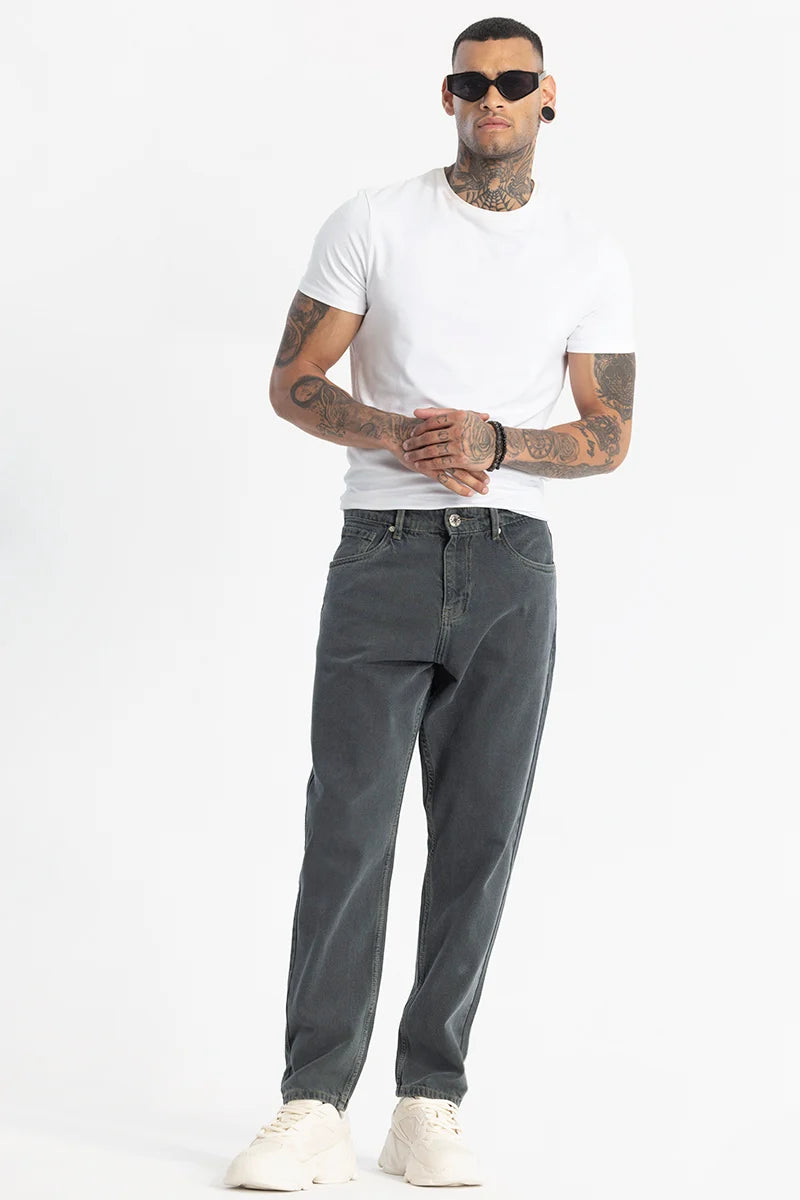 Charcoal Grey Plain Baggy Fit Jeans