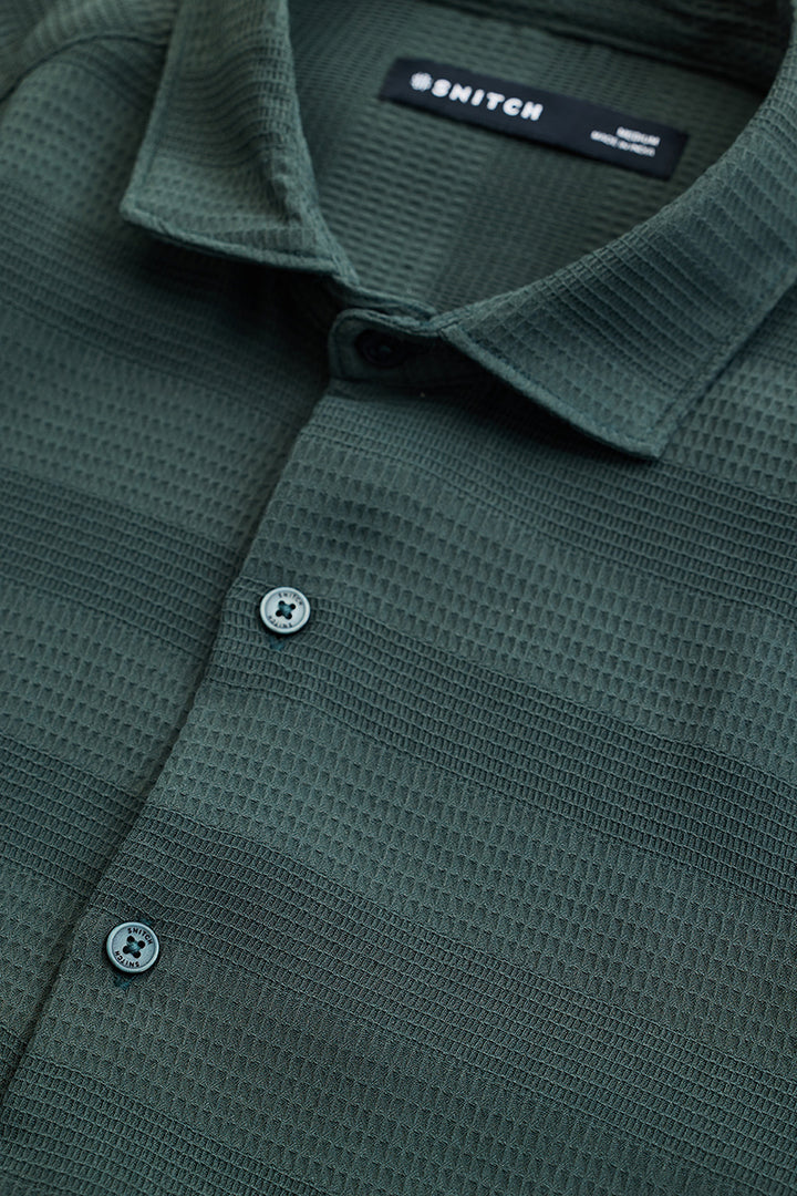 Green Textured Slim Fit Shirt