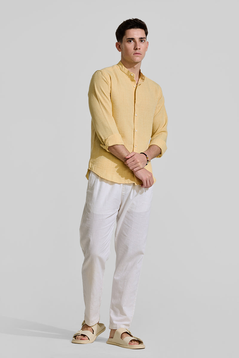 Yellow Mandarin Textured Shirt