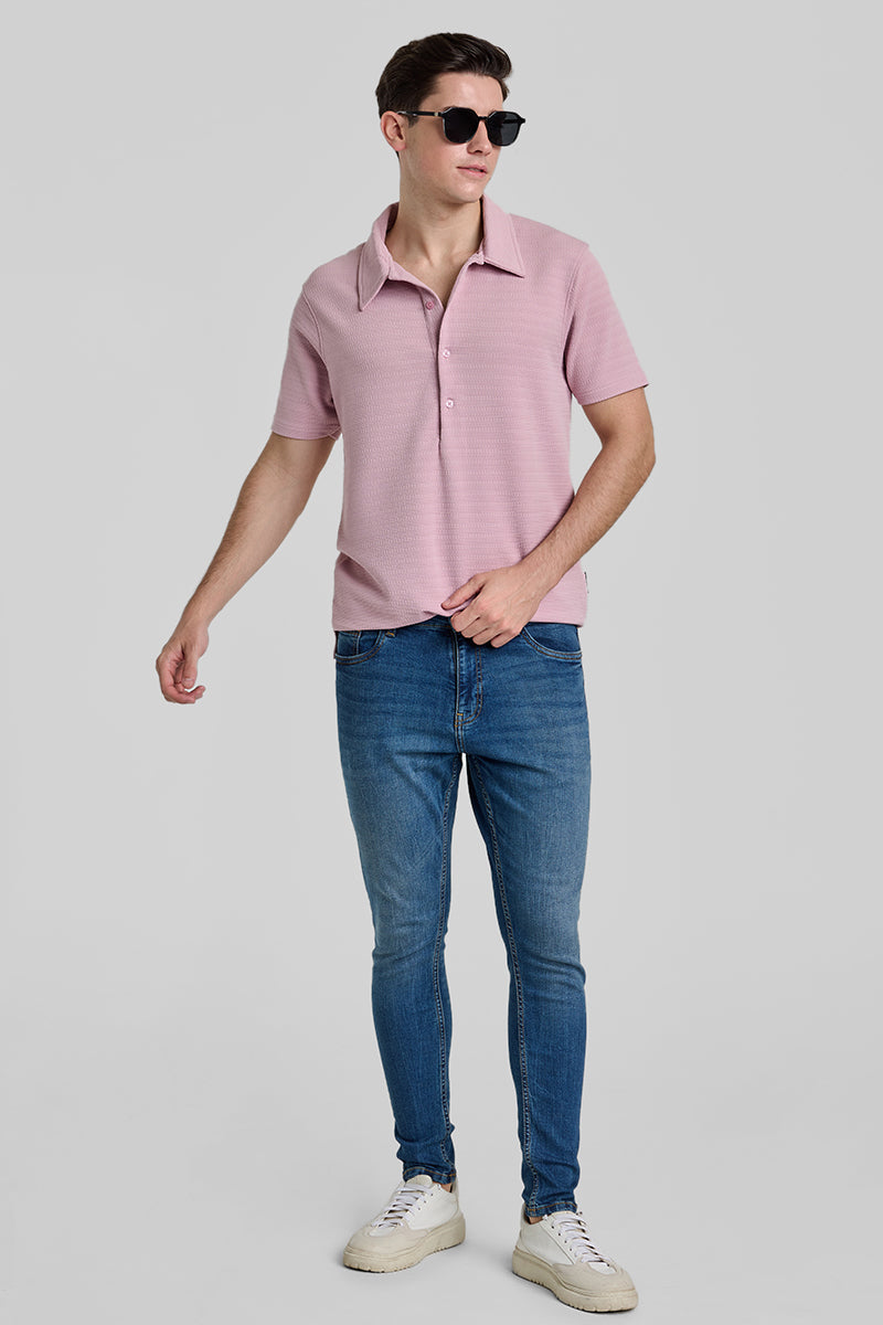 Light Pink Textured Polo T-Shirt