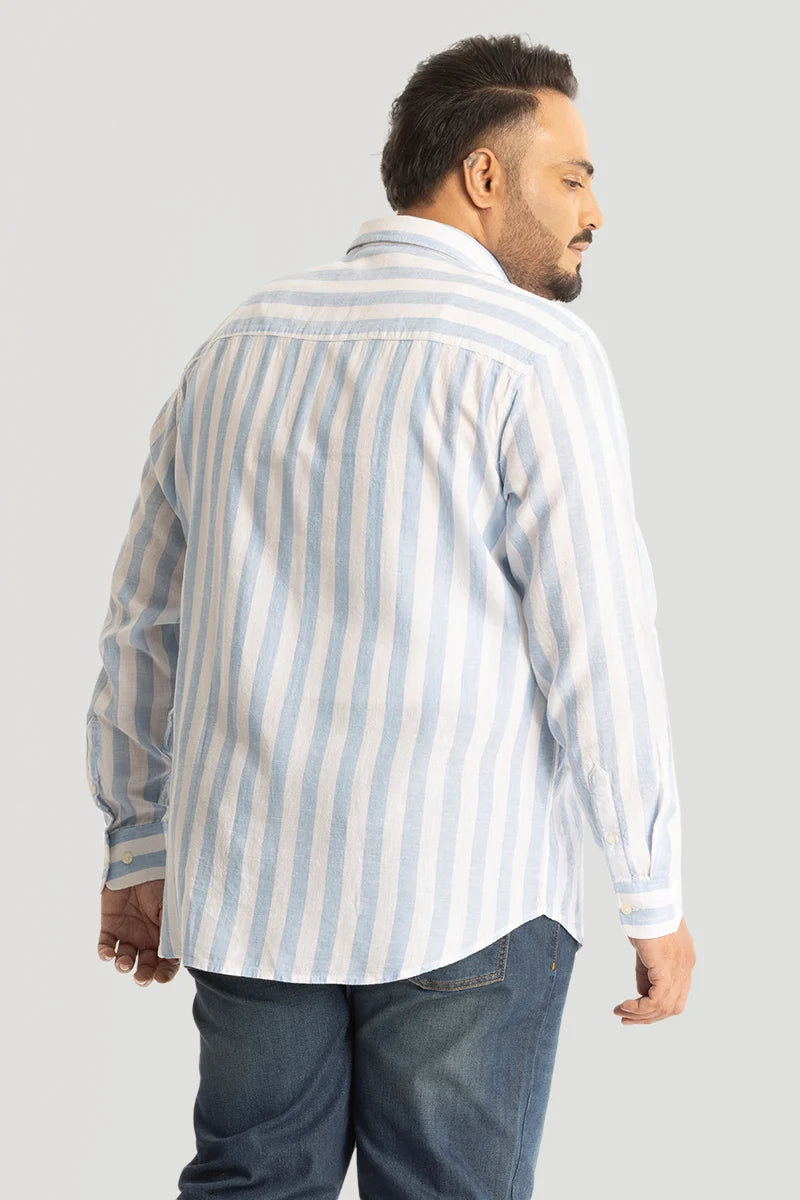 Light Blue Stripes Linen Blend Plus Size Shirt