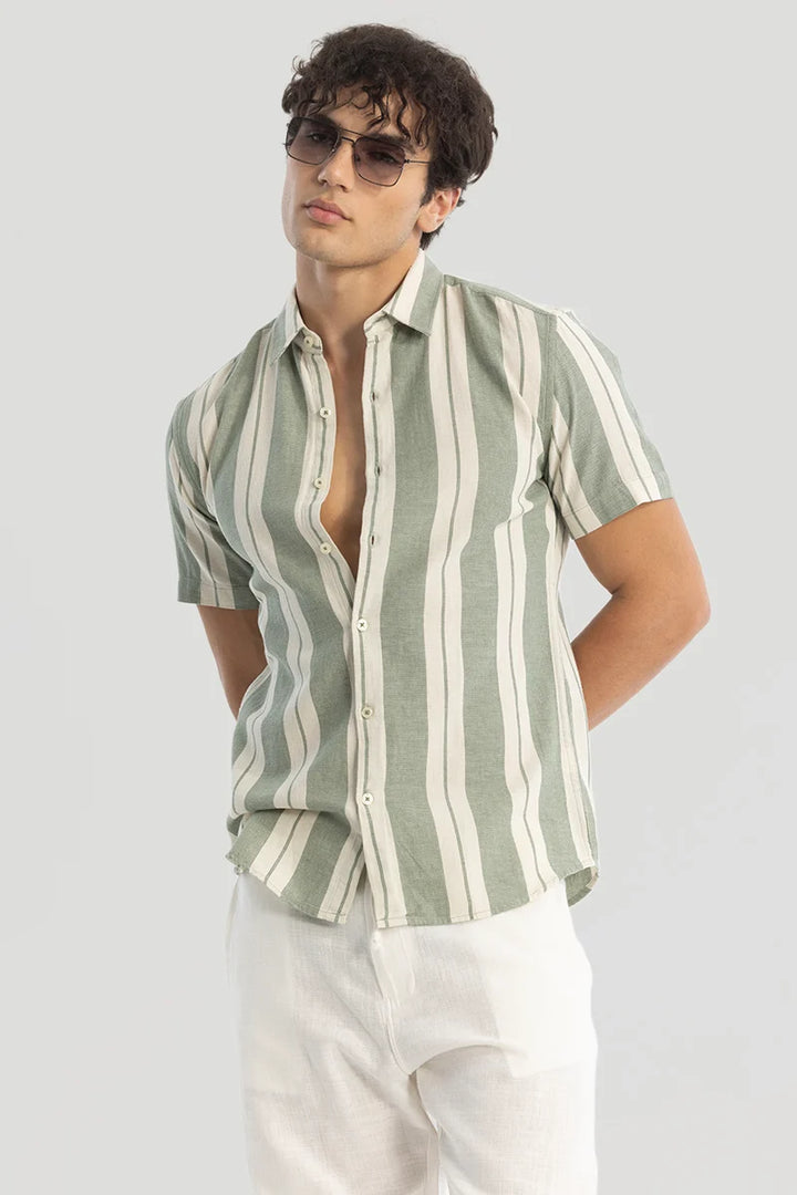 Green Stripes Linen Blend Shirt