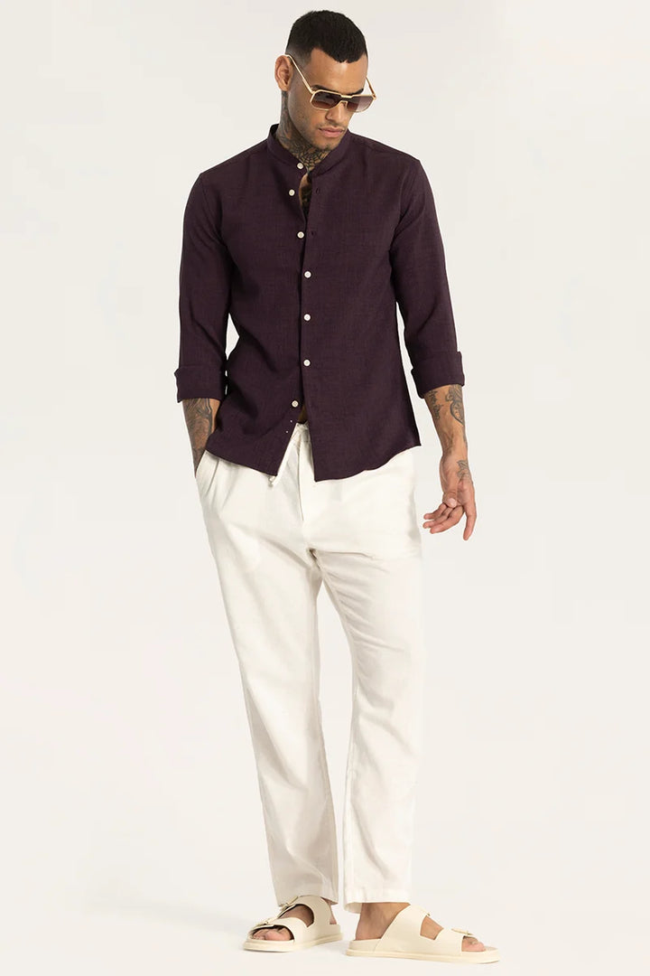 Purple Mandarin Linen Shirt