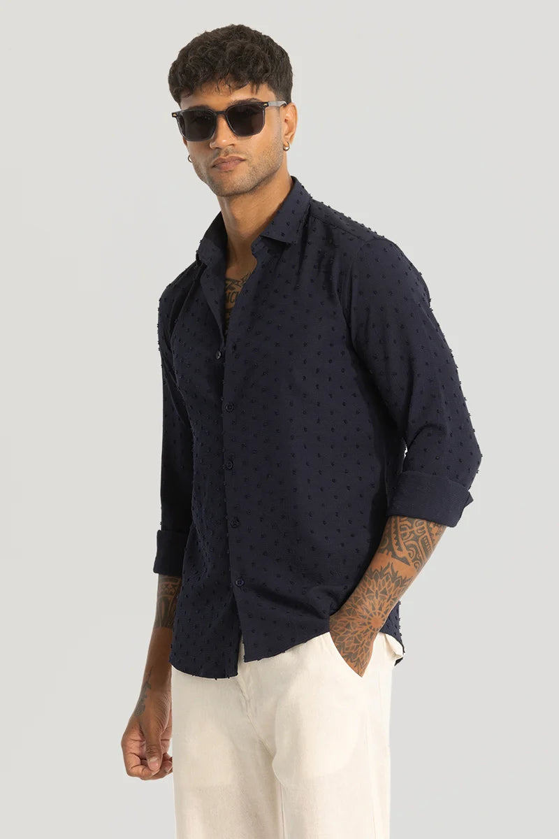 Navy Textured Slim Fit Shirt