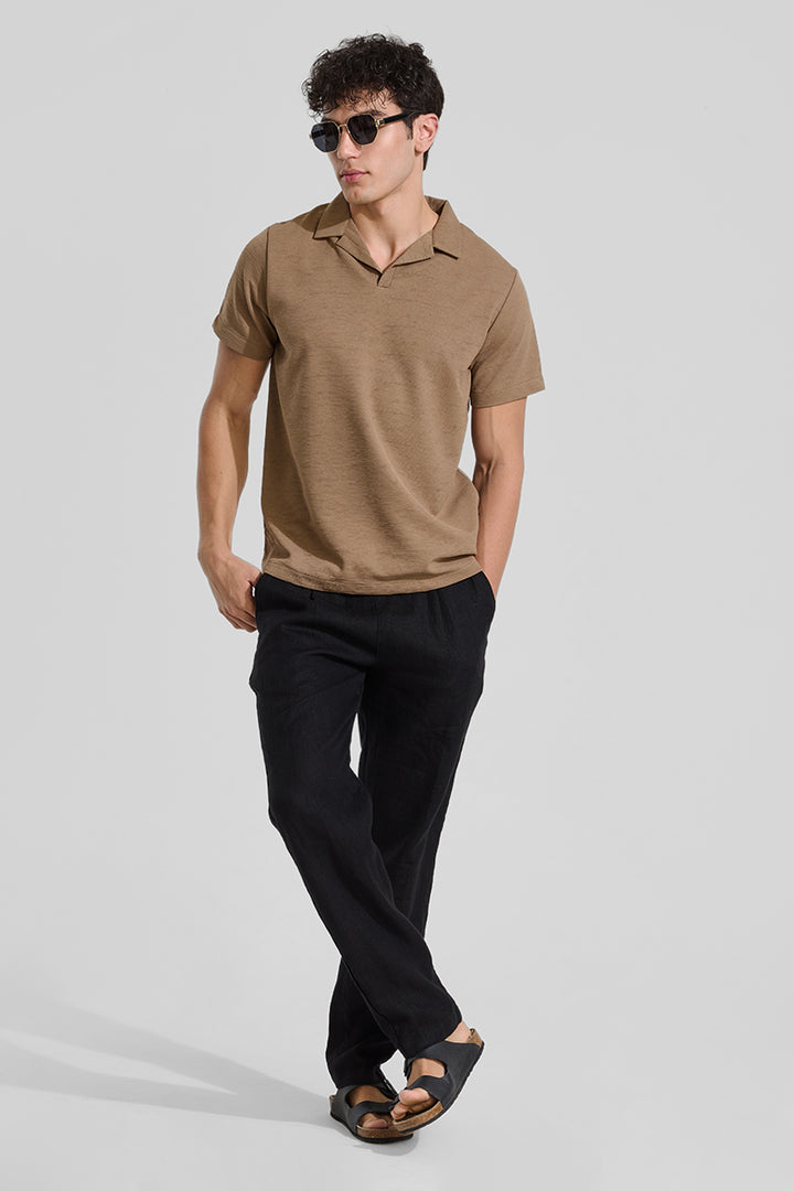 Brown Textured Polo T-Shirt