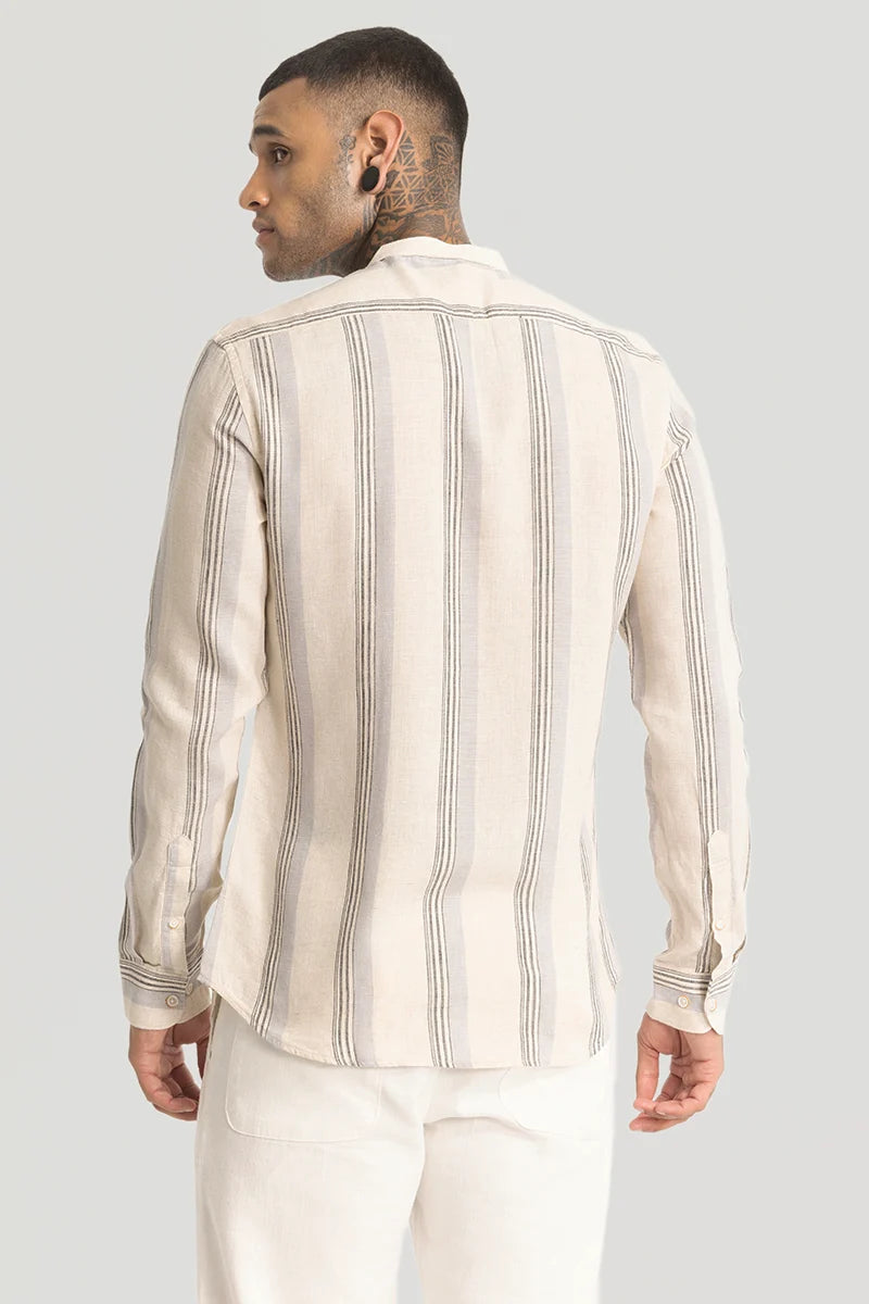 Cream Stripes Linen Blend Shirt