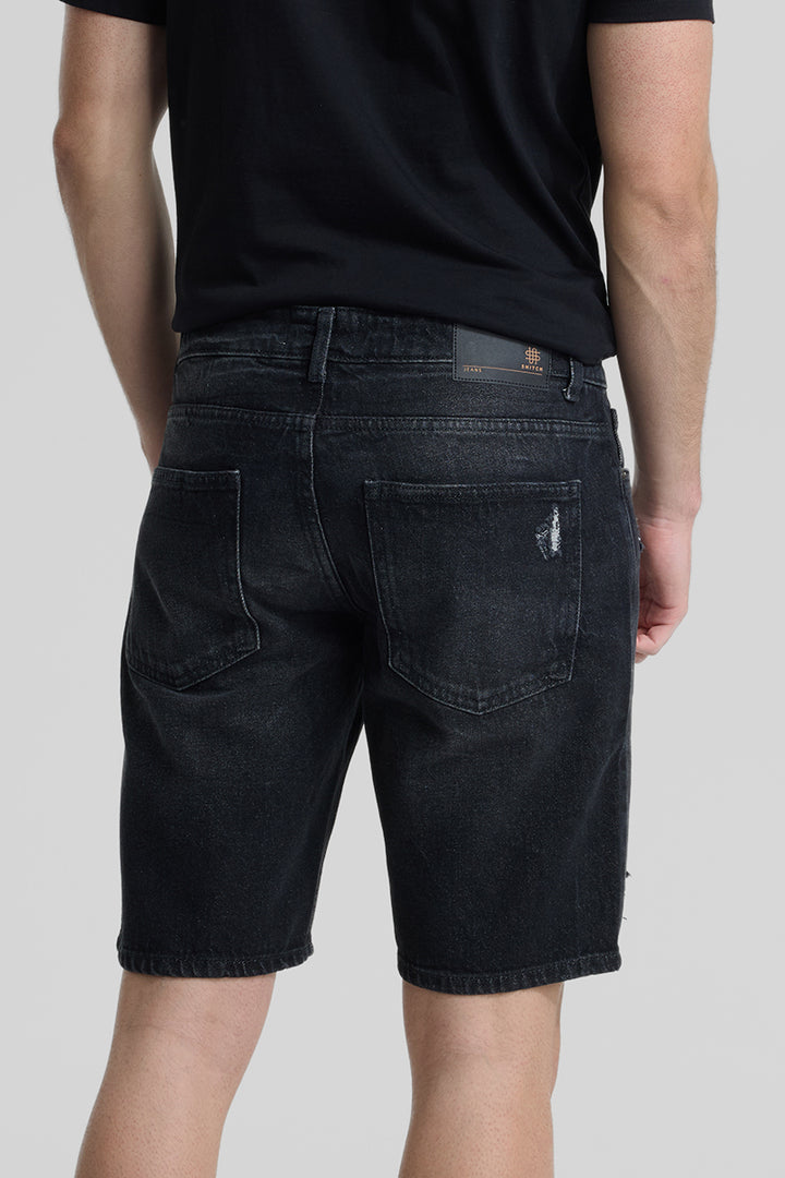 Black Regular Fit Denim Shorts