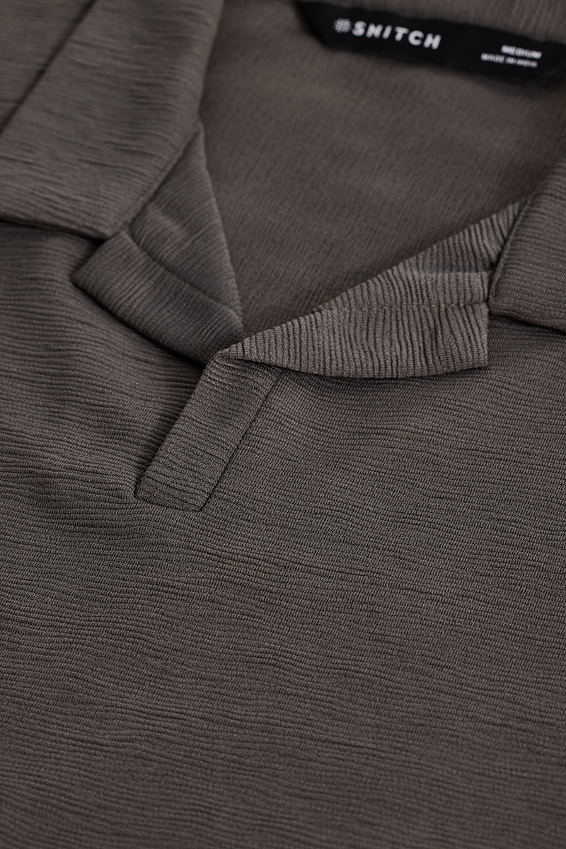 Grey Textured Polo T-Shirt