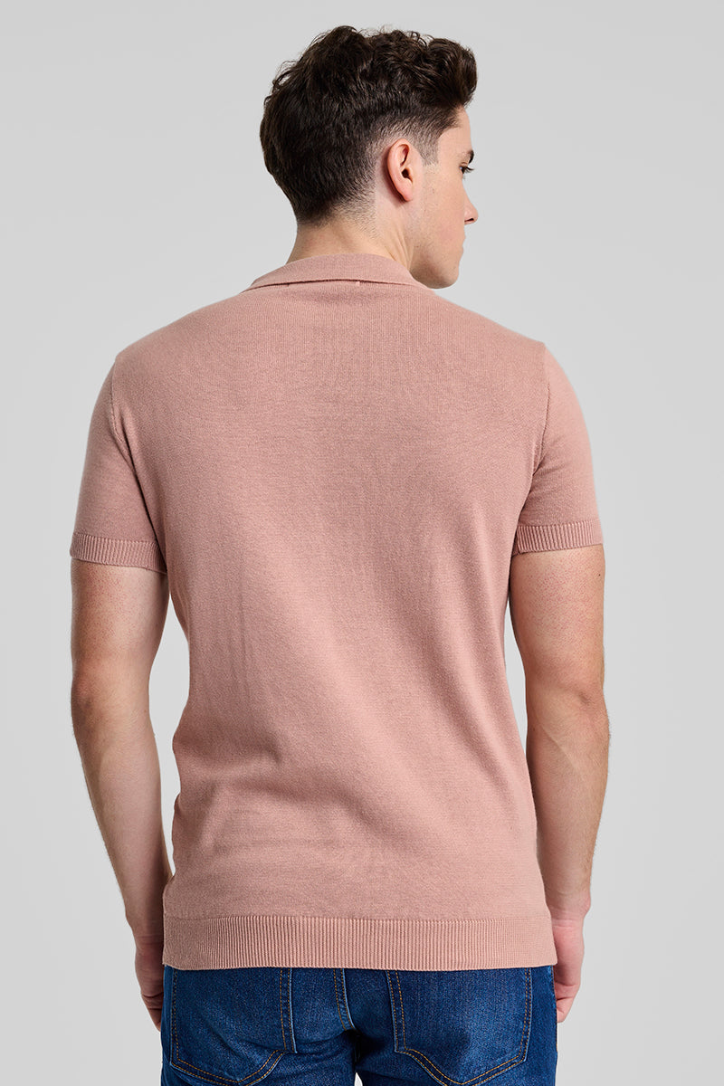 Peach Knitted Polo T-Shirt