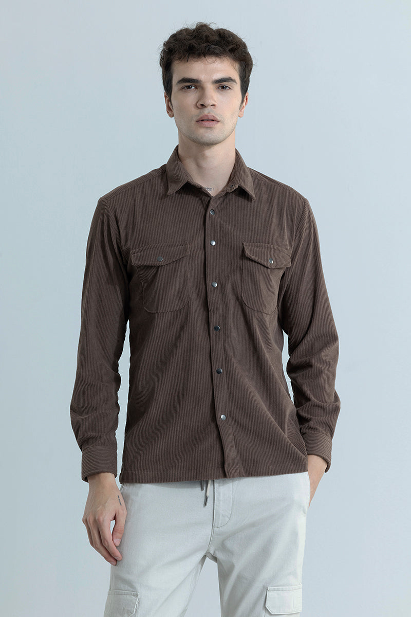 Jezzi Chocolate Brown Corduroy Overshirt