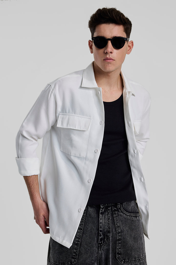 White Double Pocket Overshirt