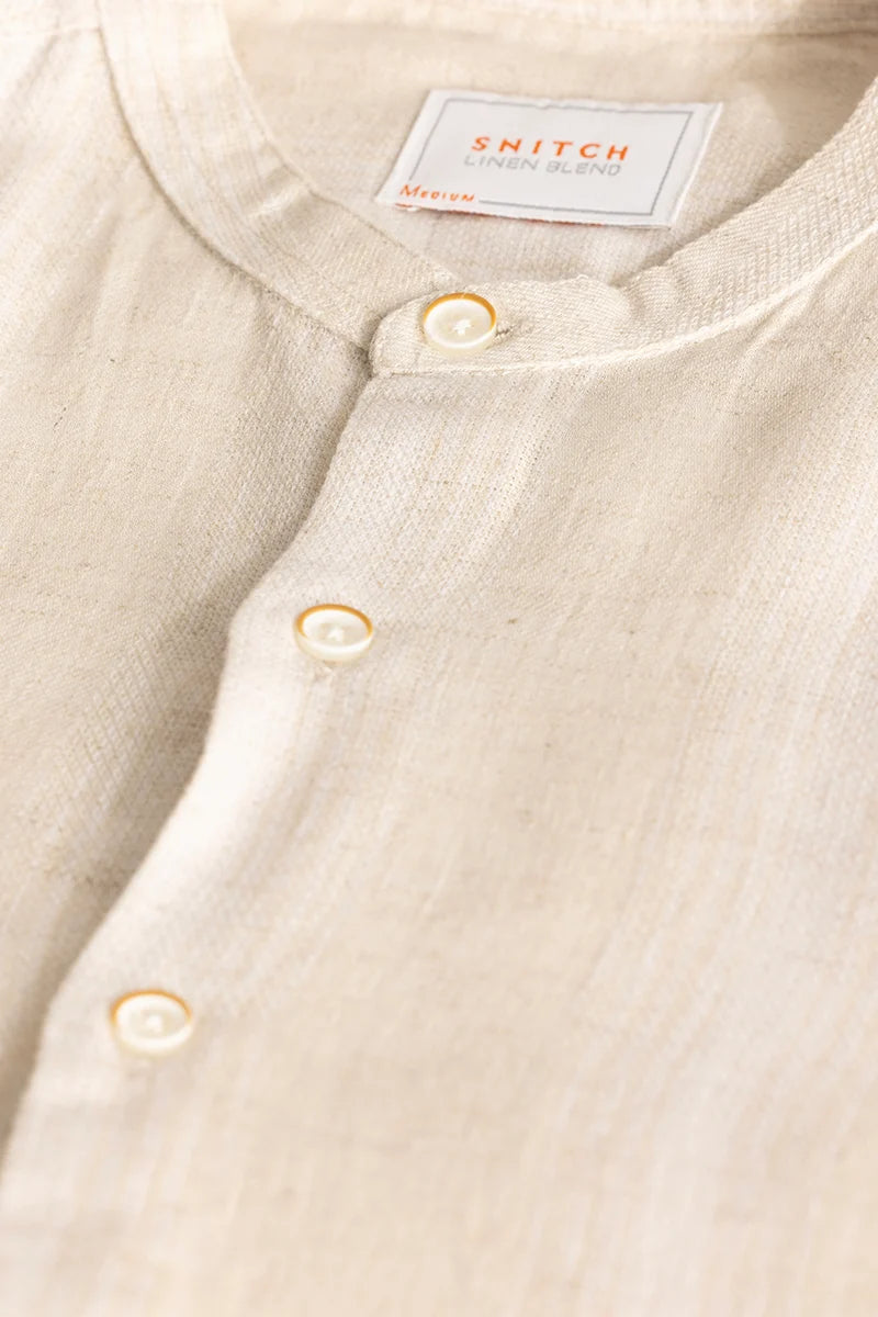 Cream Stripes Linen Blend Shirt