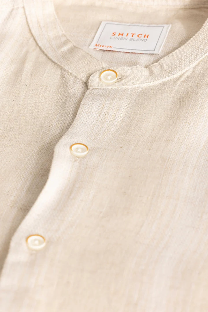 Cream Stripes Linen Blend Shirt