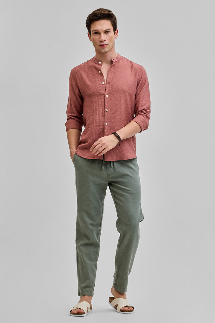 Coral Mandarin Linen Blend Shirt