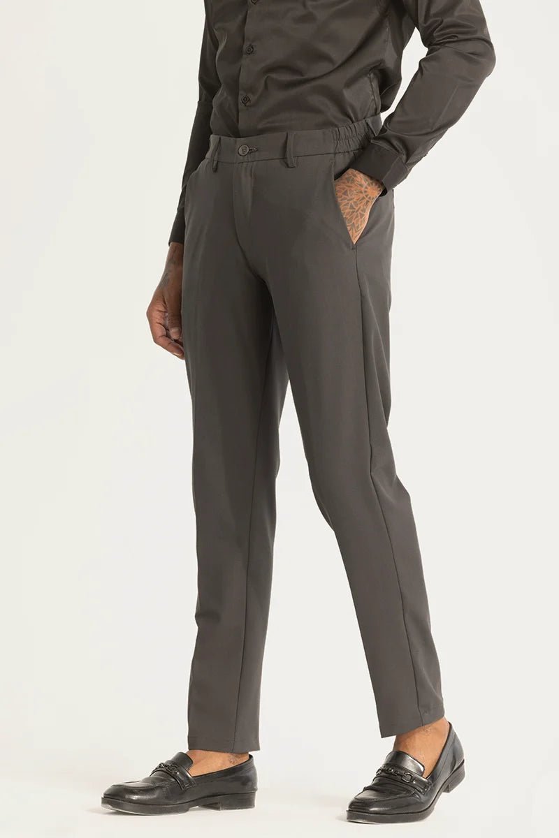 Grey Self-Design Slim Fit Trousers