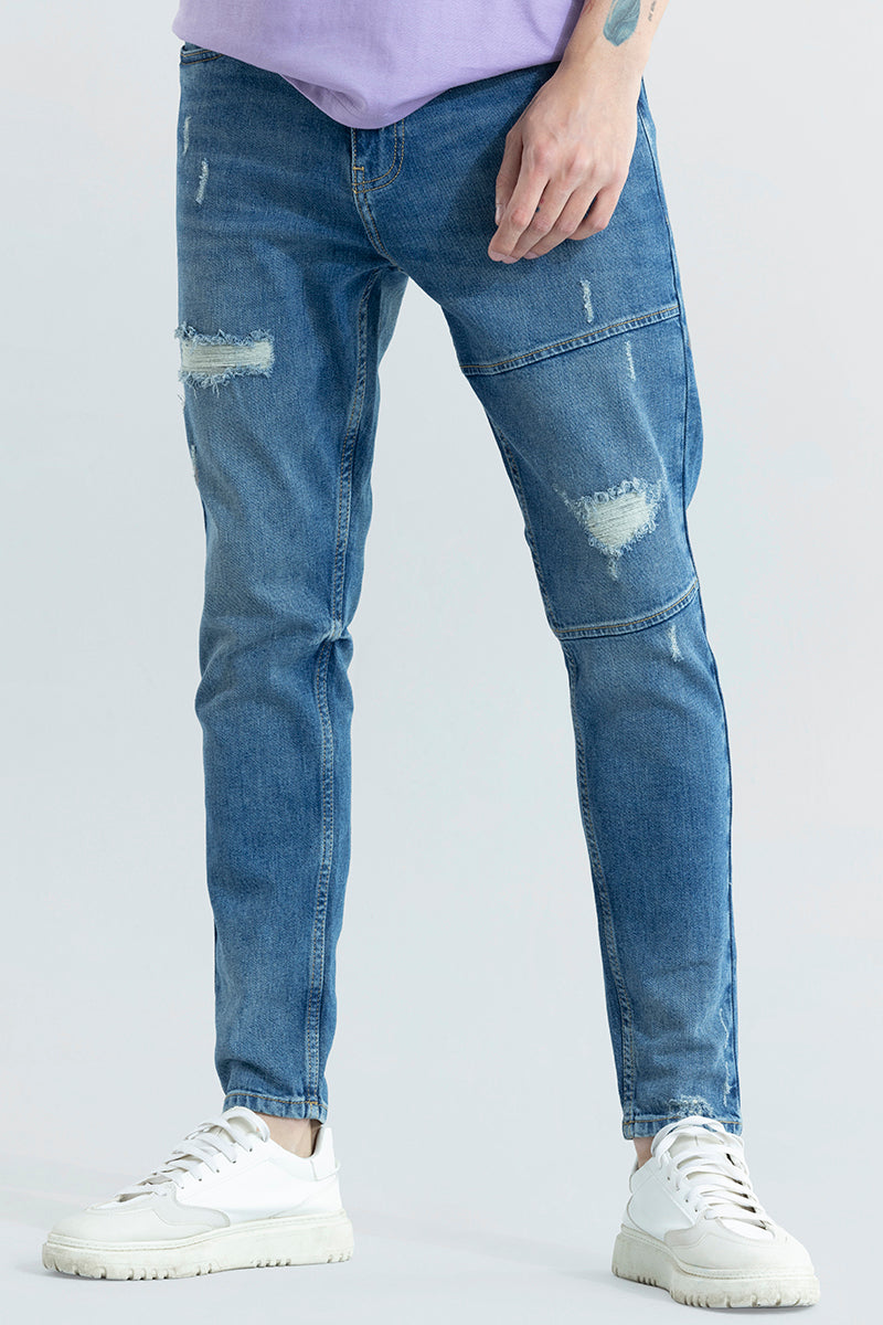 Elite Edge Steel Blue Distressed Skinny Fit Jeans