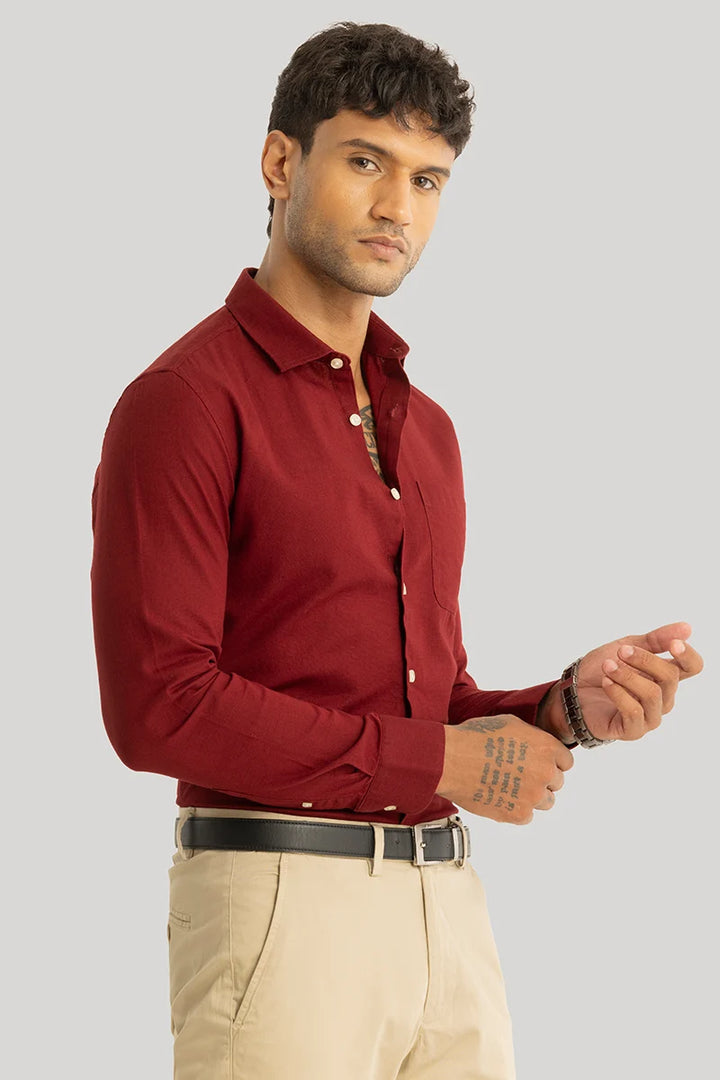 Claudio Red Plain Linen Shirt