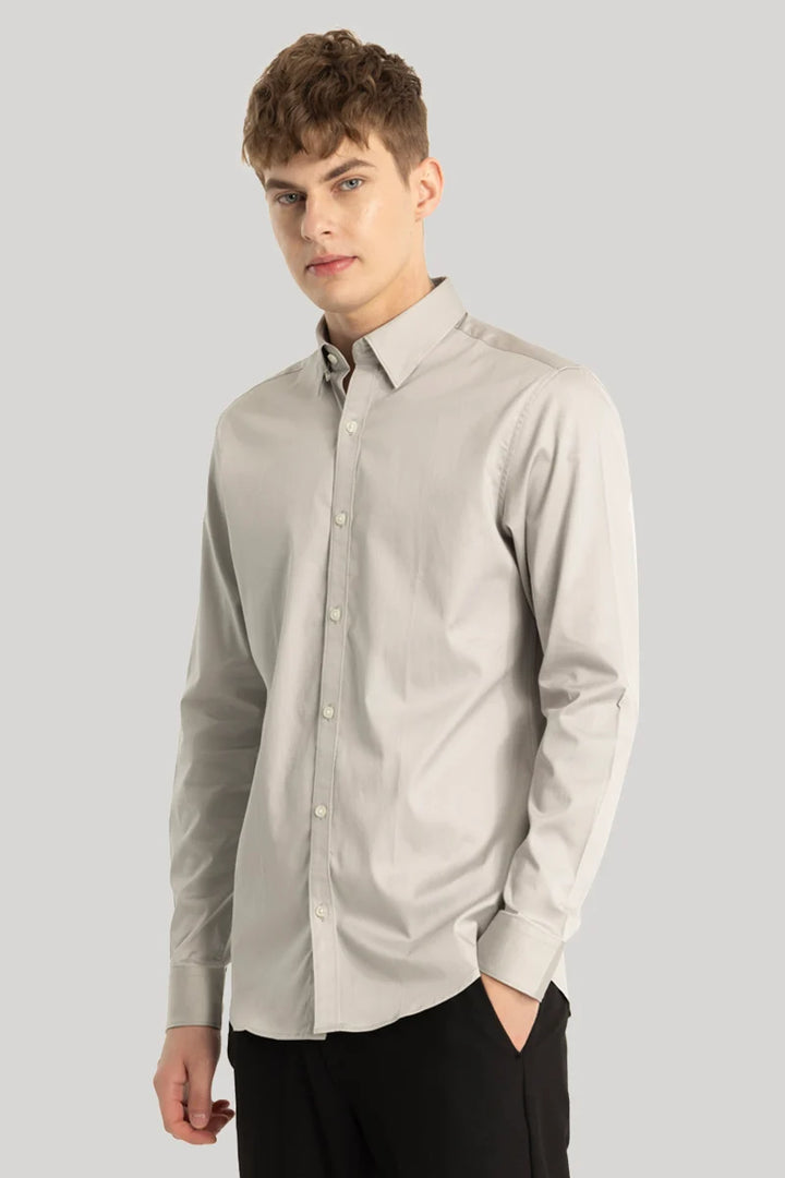 Satin Stretch Grey Plain Shirt