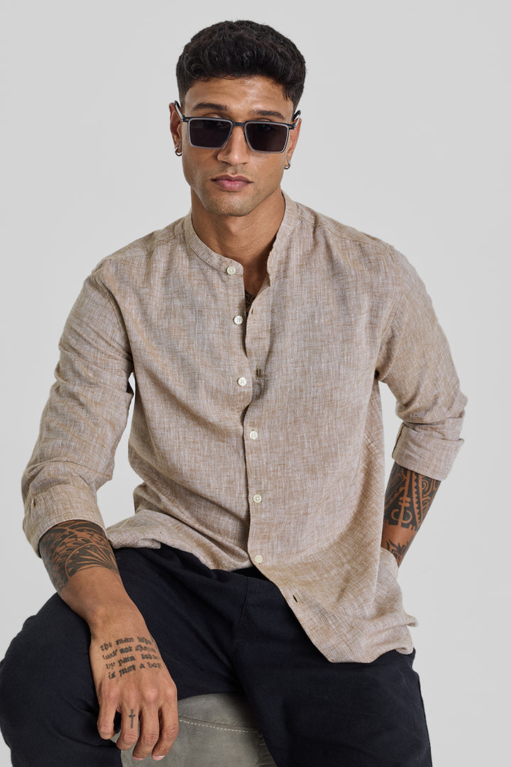 Light Brown Textured Linen Shirt