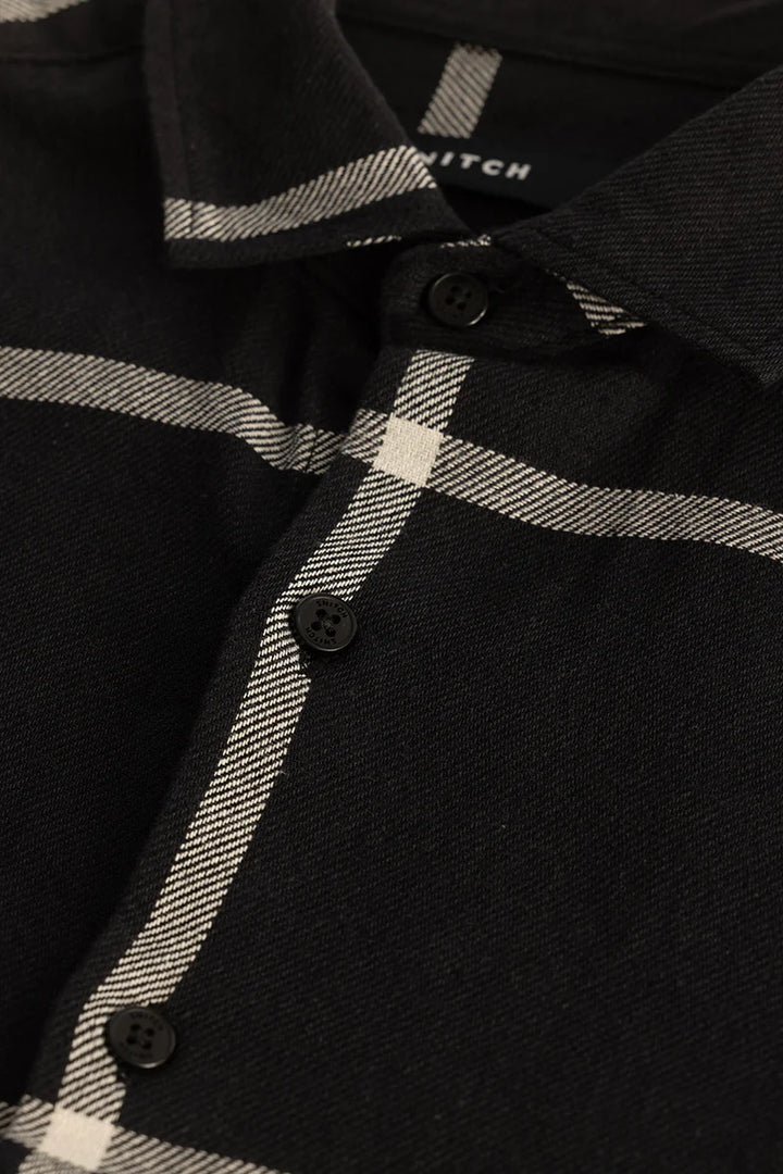 Black Slim Fit Checks Shirt