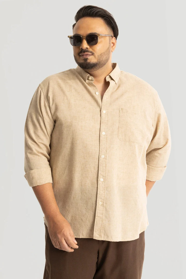 Beige Linen Blend Plus Size Shirt