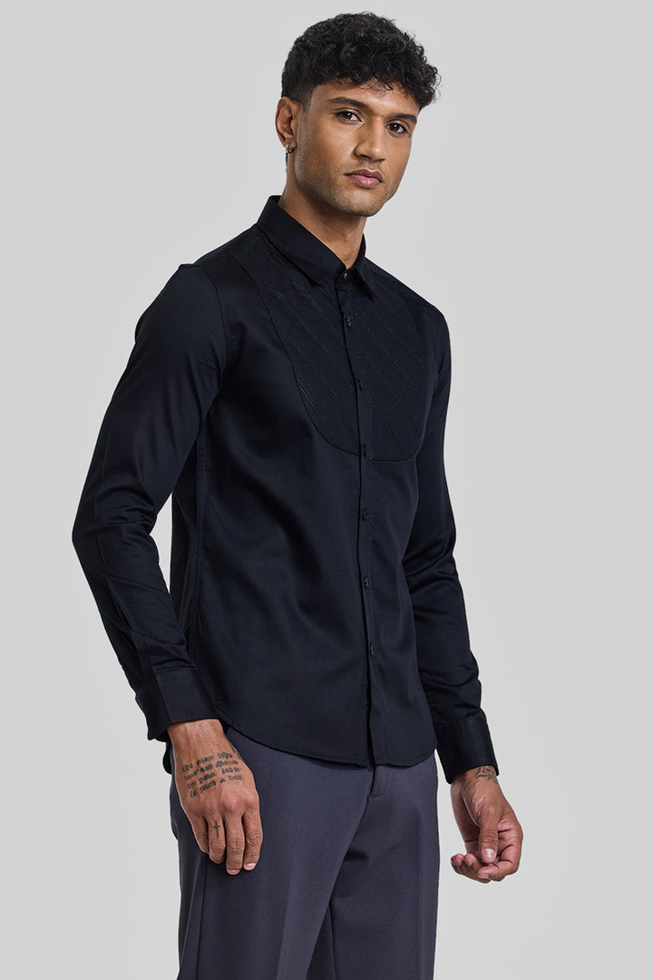 Black Embroidered Slim Fit Shirt