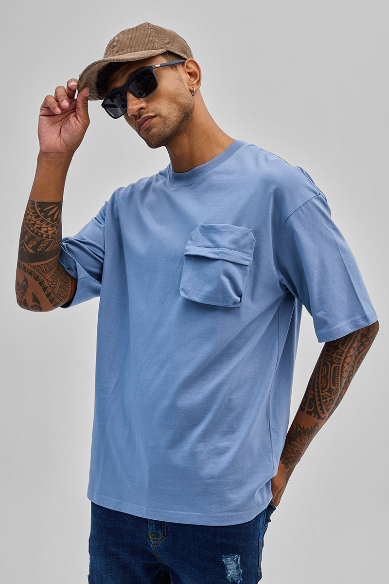 Blue Utility Pocket Oversized T-Shirt