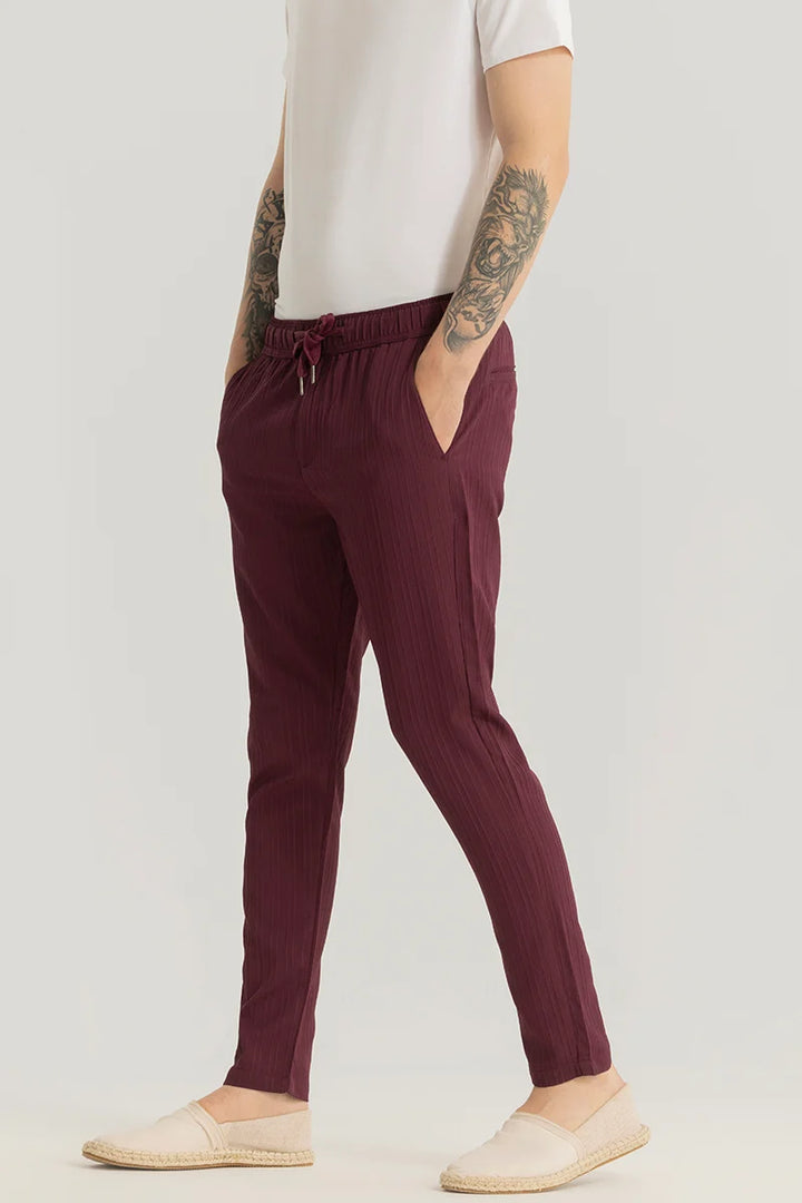 Harbor Maroon Plain Slim Fit Pants