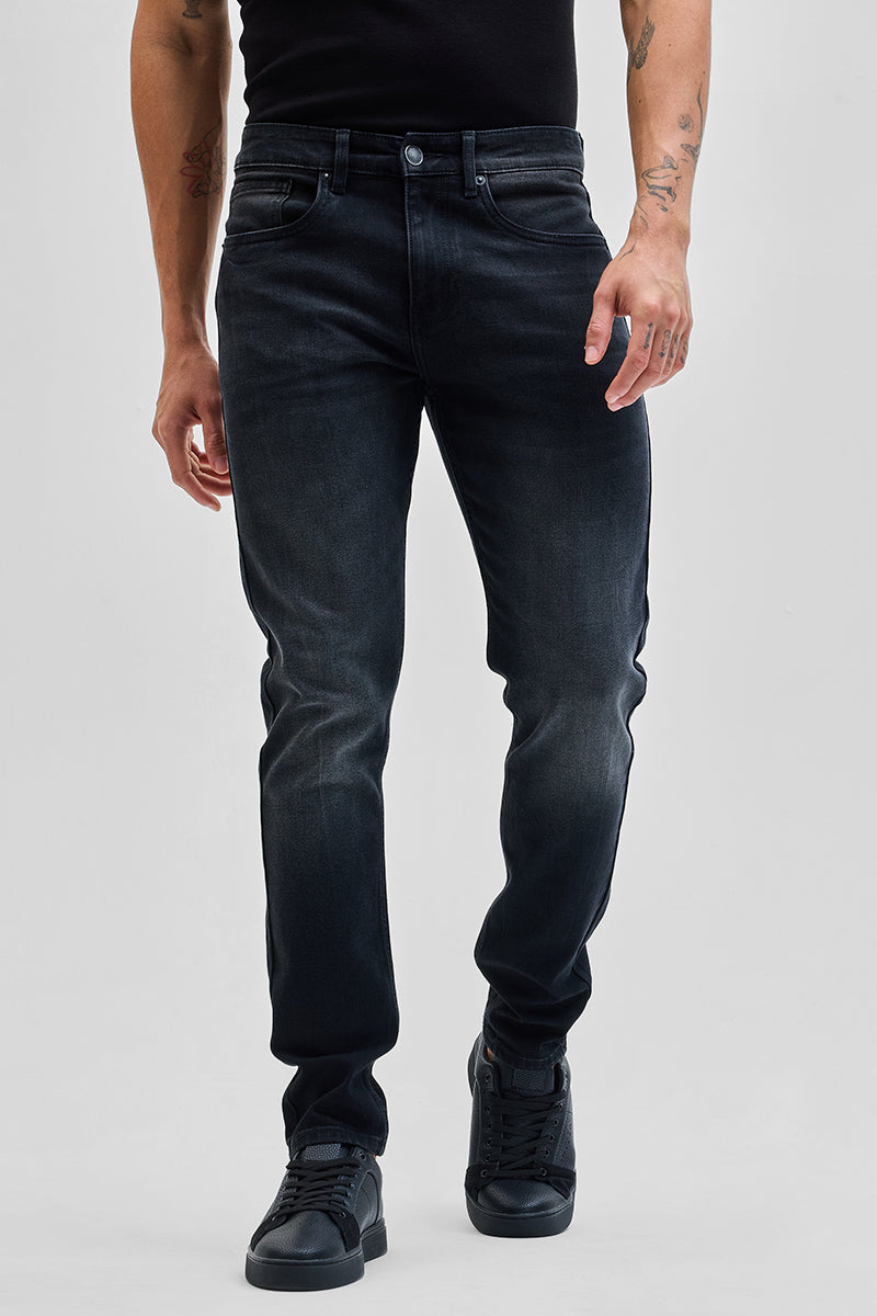 Charcoal Black Tapered Fit Jeans