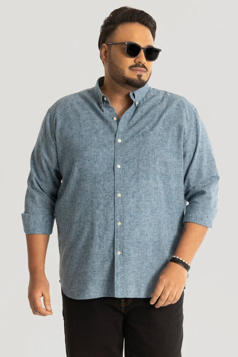 Blue Linen Blend Plus Size Shirt