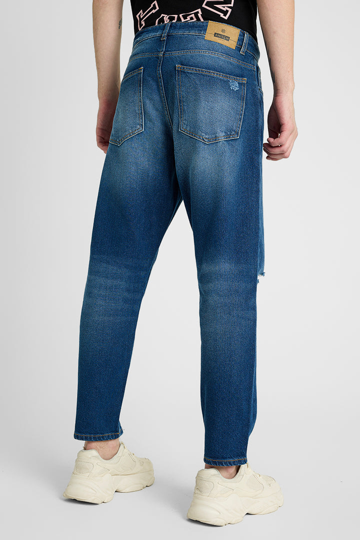 Blue Distressed Baggy Fit Jeans