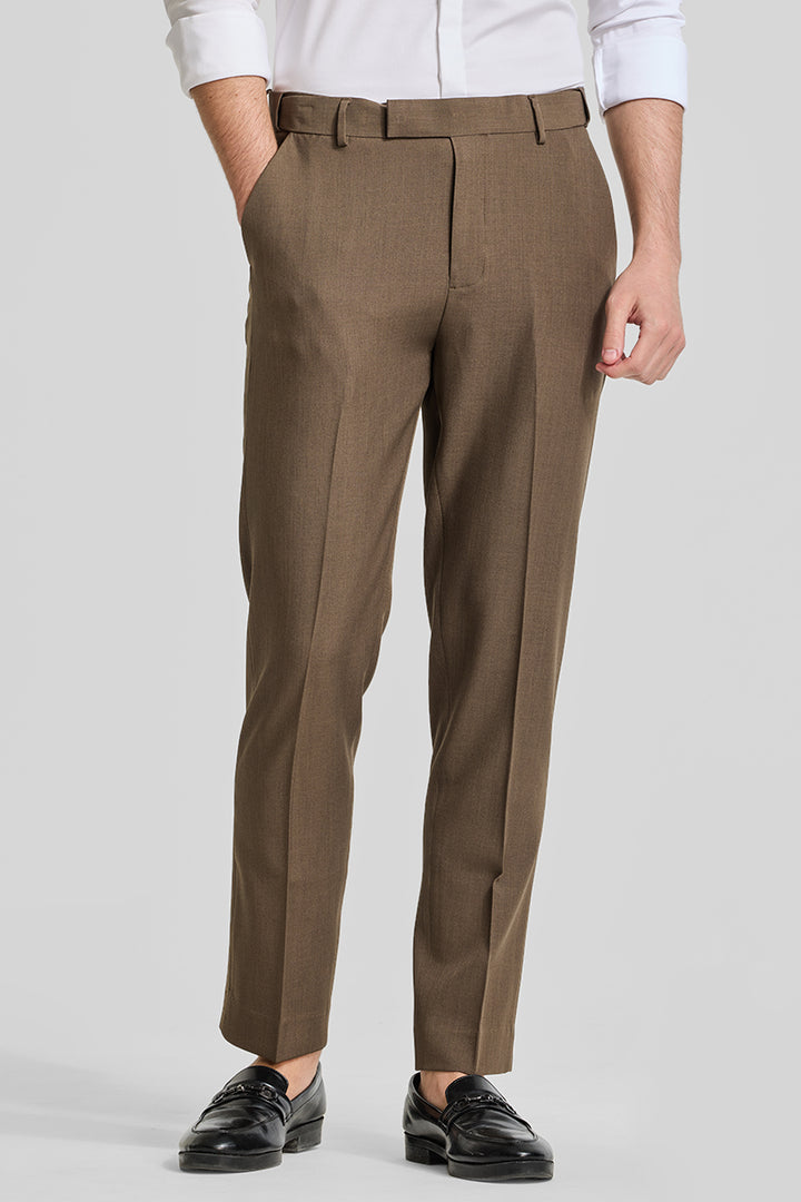 Brown Stretch Slim Fit Trousers