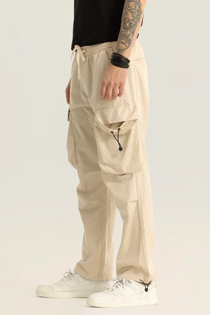 Pockethive Beige Parachute Pants