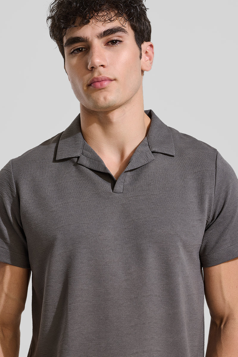 Grey Textured Polo T-Shirt