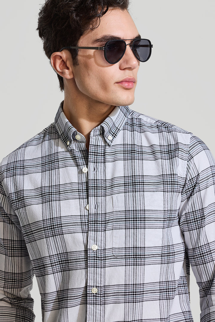 Off White Checks Slim Fit Shirt