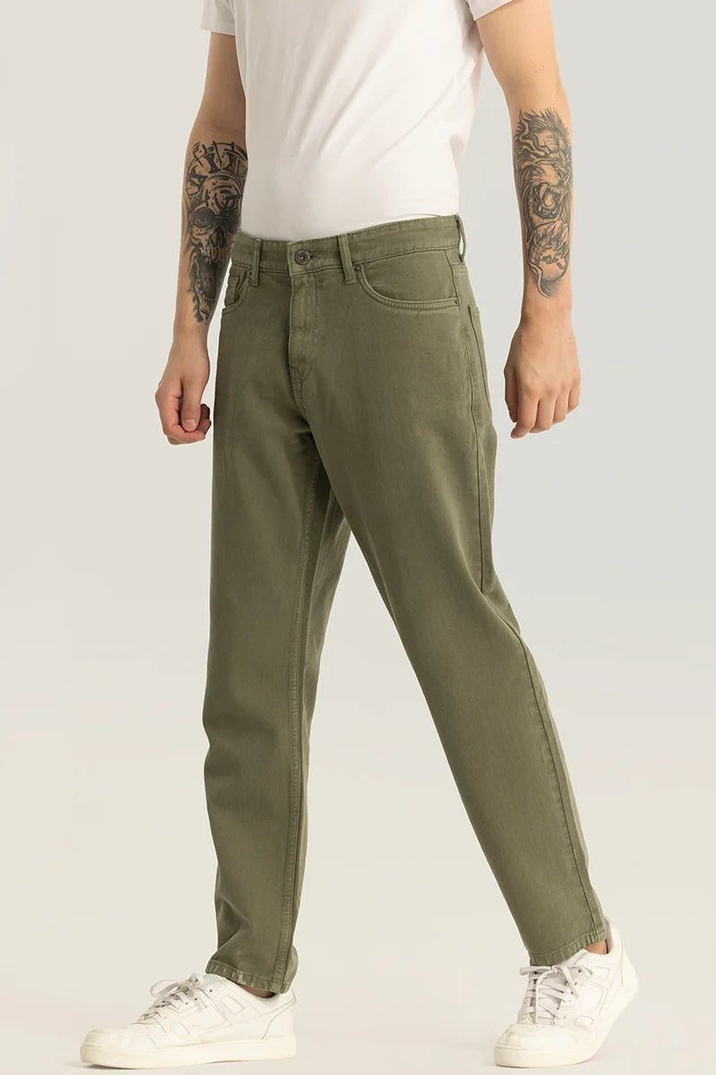 Etienne Olive Plain Relaxed Fit Jeans