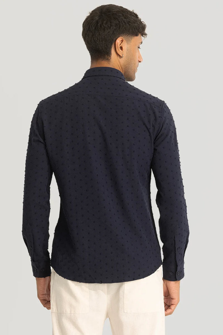 Navy Textured Slim Fit Shirt