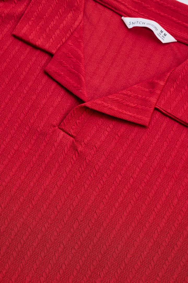 Red Textured Cuban T-Shirt