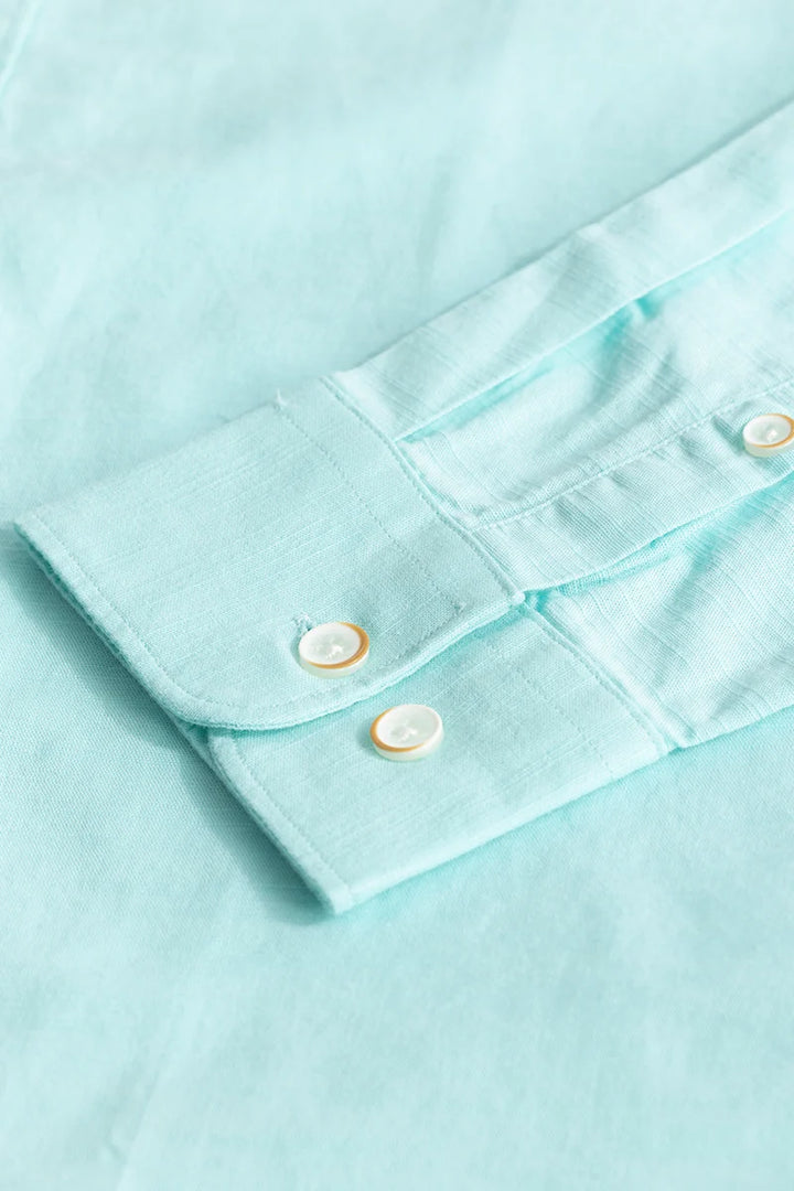 Mandarique Light Blue Linen Blend Shirt