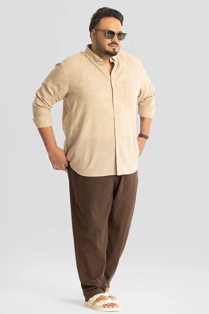 Beige Linen Blend Plus Size Shirt