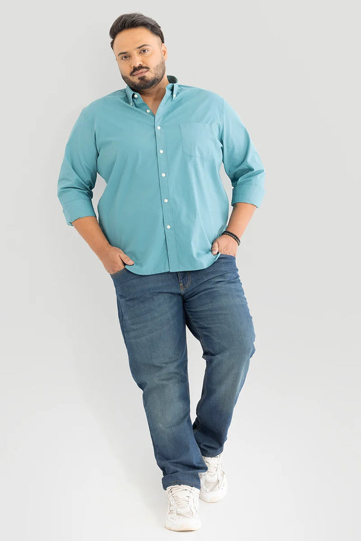 Marco Oxford Turquoise Plain Plus Size Shirt