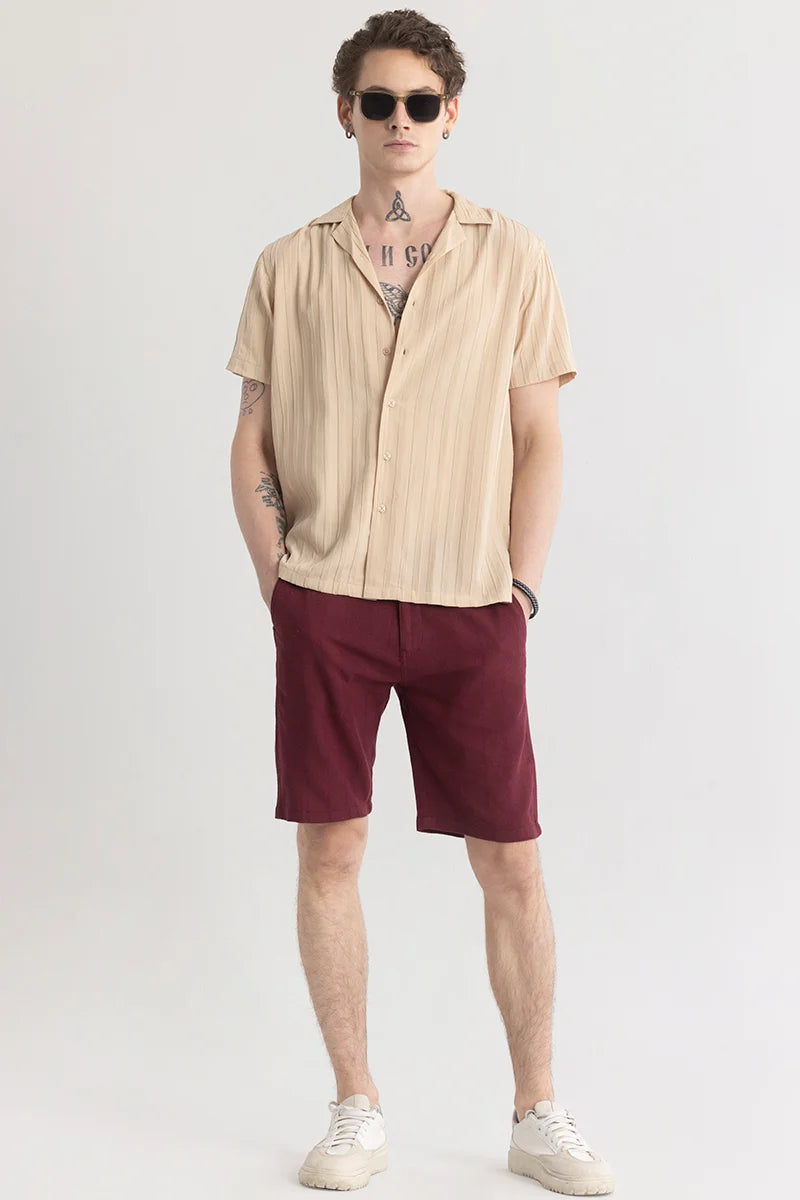 Stripariffic Beige Self-Design Shirt