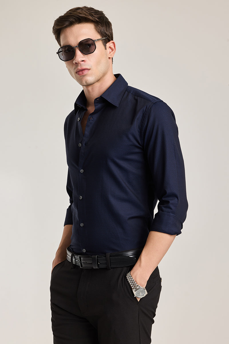 Navy Self-Design Shirt