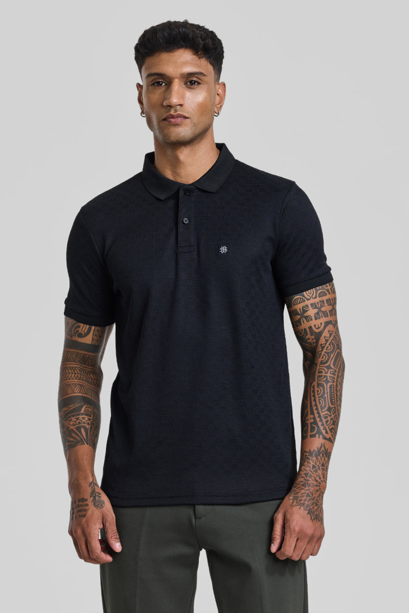 Black Textured Polo T-Shirt