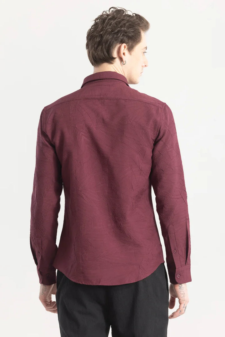 SlumberQuilt Maroon Self-Design Shirt