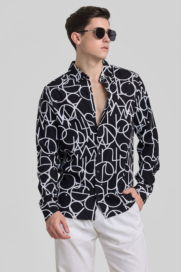 Black Abstract Slim Fit Shirt