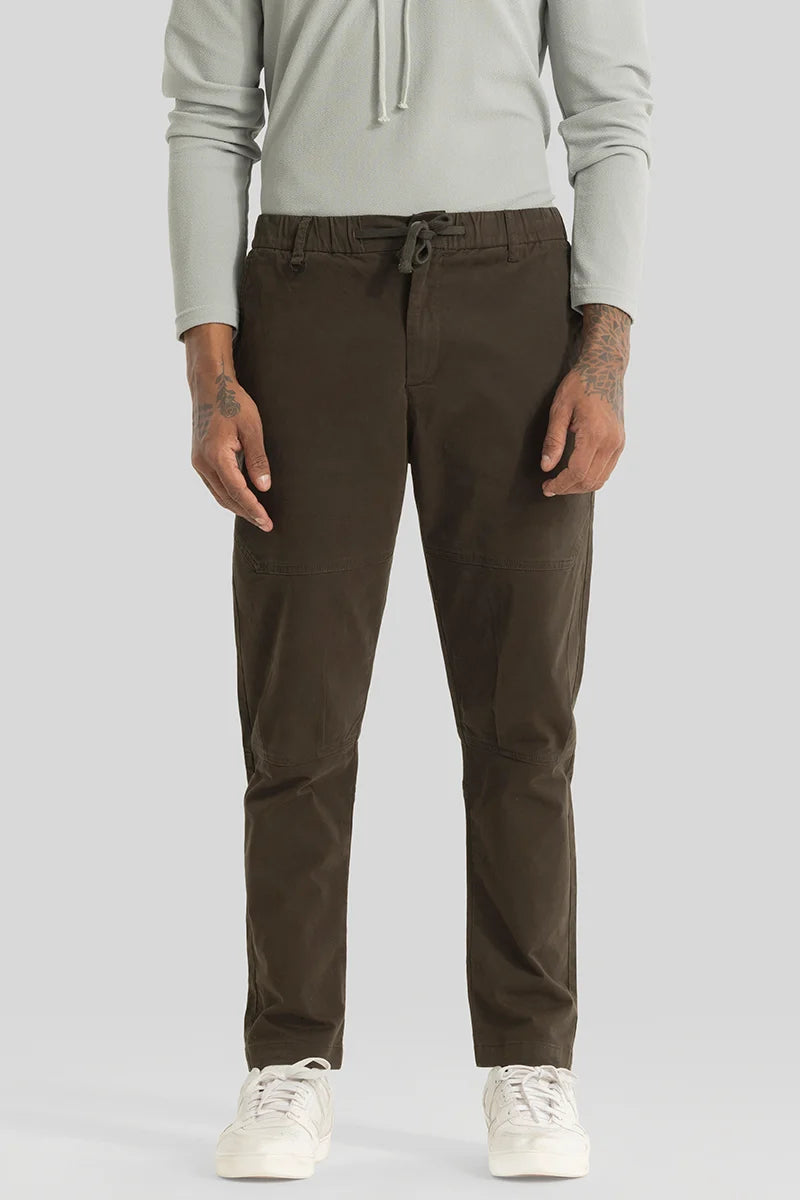 Odyssey Dark Brown Plain Slim Fit Trousers