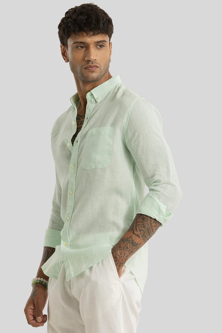 Elementary Light Green Plain Pure Linen Shirt